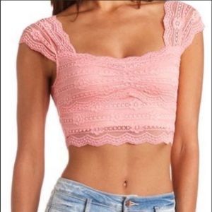 3/$15 pink lace crop top